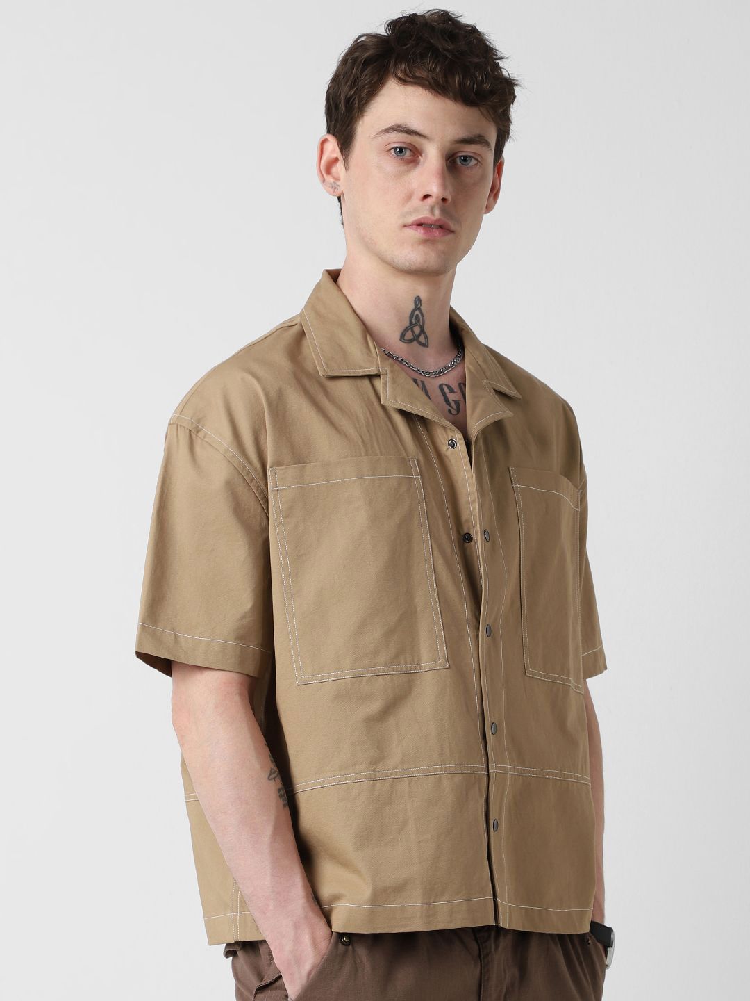 VASTRADO Men Classic Cuban Collar Solid Cotton Oversized Casual Shirt