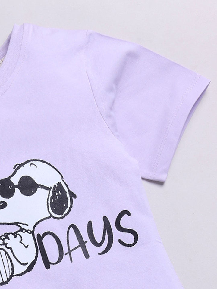 Happy Faces Girls Snoopy Dog Printed Pure Cotton Longline T-shirt