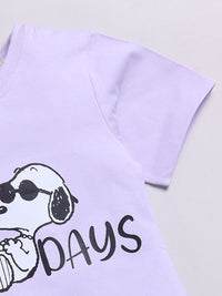 Happy Faces Girls Snoopy Dog Printed Pure Cotton Longline T-shirt