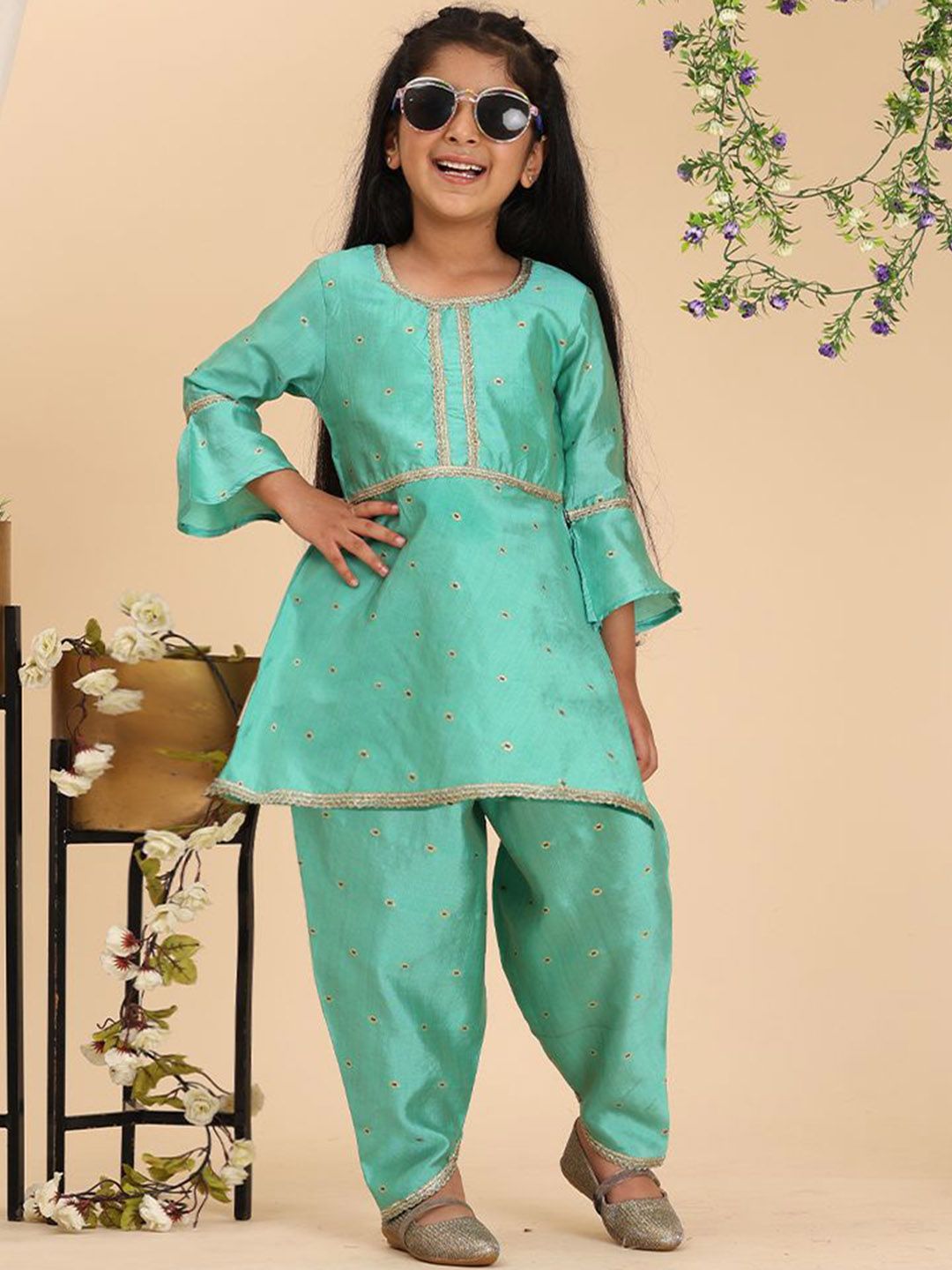 Cutiekins Girls Empire Gotta Patti Kurta with Dhoti Pants