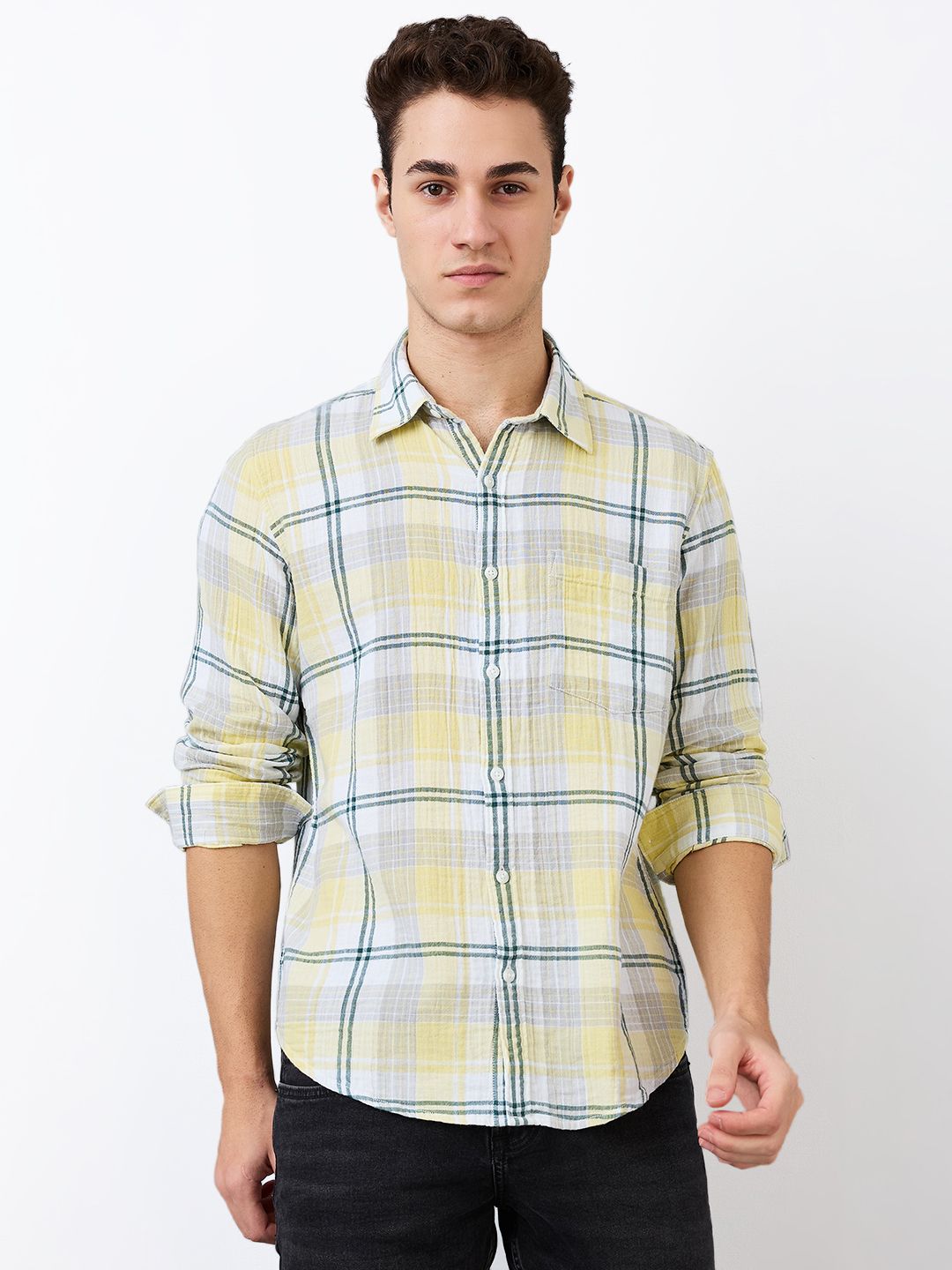 SPYKAR Men Spread Collar Tartan Checked Cotton Casual Shirt