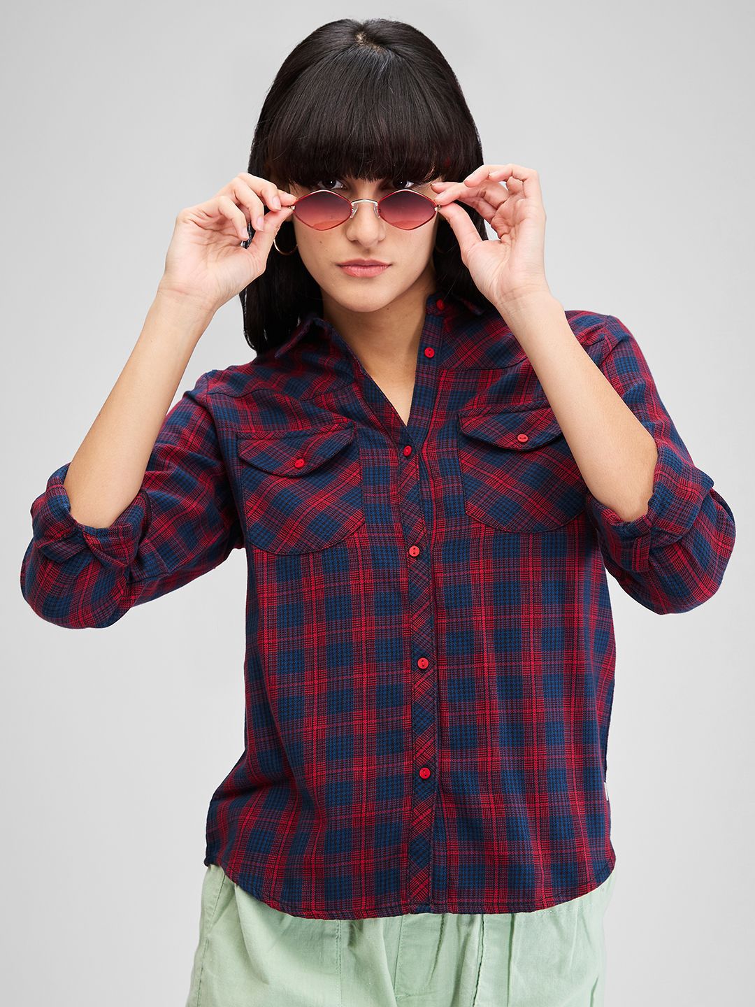 SPYKAR Women Buffalo Checks Opaque Checked Casual Shirt