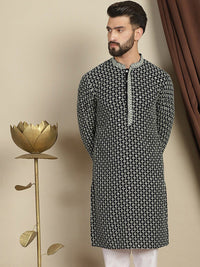 Anouk Geometric Printed Mandarin Collar Thread Work Lengan Panjang Cotton Kurta