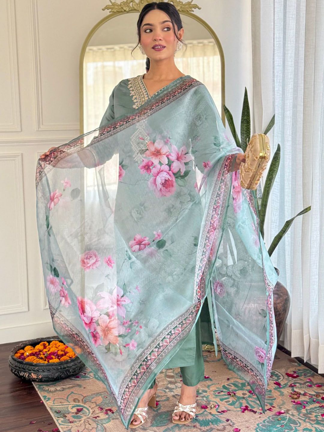 KALINI Women Embroidered Regular Kurta with Trousers & With Dupatta