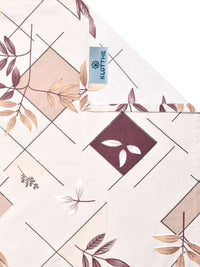 KLOTTHE Cream Color & Green Printed 300 TC Double Bedsheet & 2 Pillow Covers-2.5 m x 2.25m