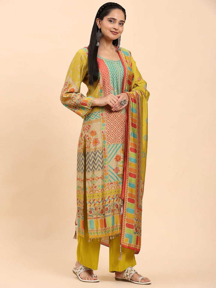 Mamicha Women Printed Regular Pure Cotton Kurta with Palazzos & With Dupatta