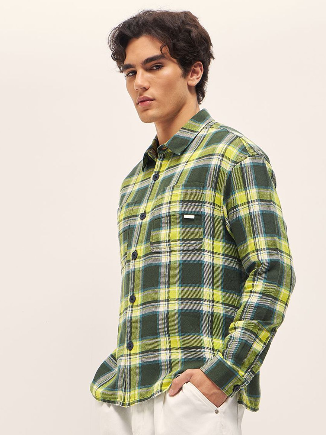 THE BEAR HOUSE Men Spread Collar Tartan Checked Cotton Relaxed Fit Casual Shirt