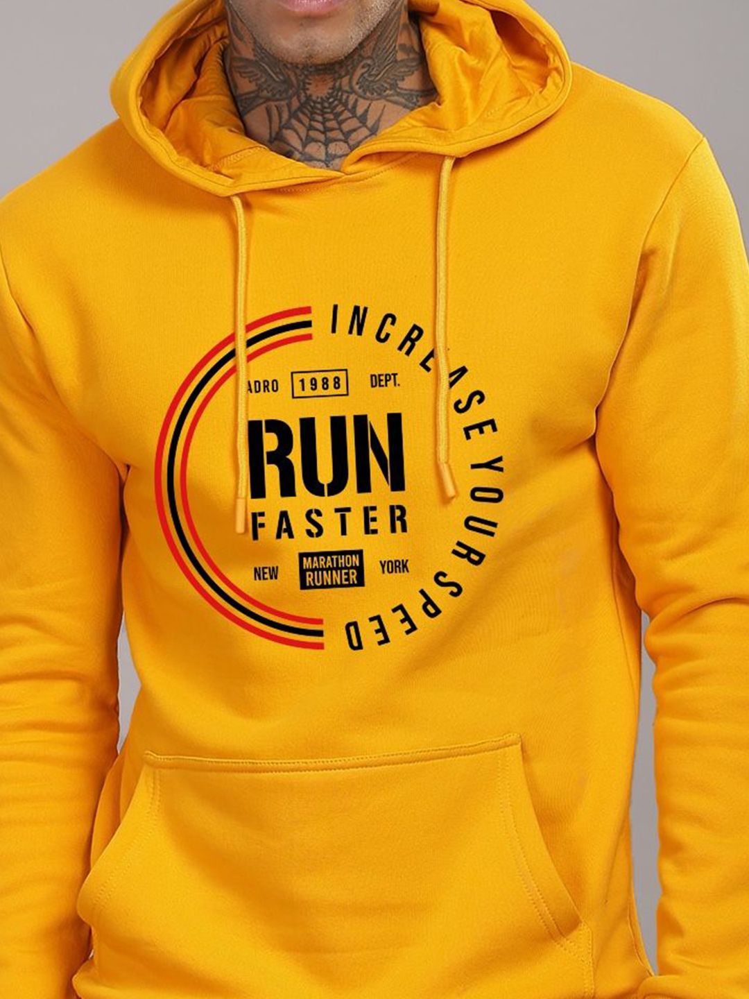 ADRO Men Typography Printed Hood Cotton Pullover Sweatshirt
