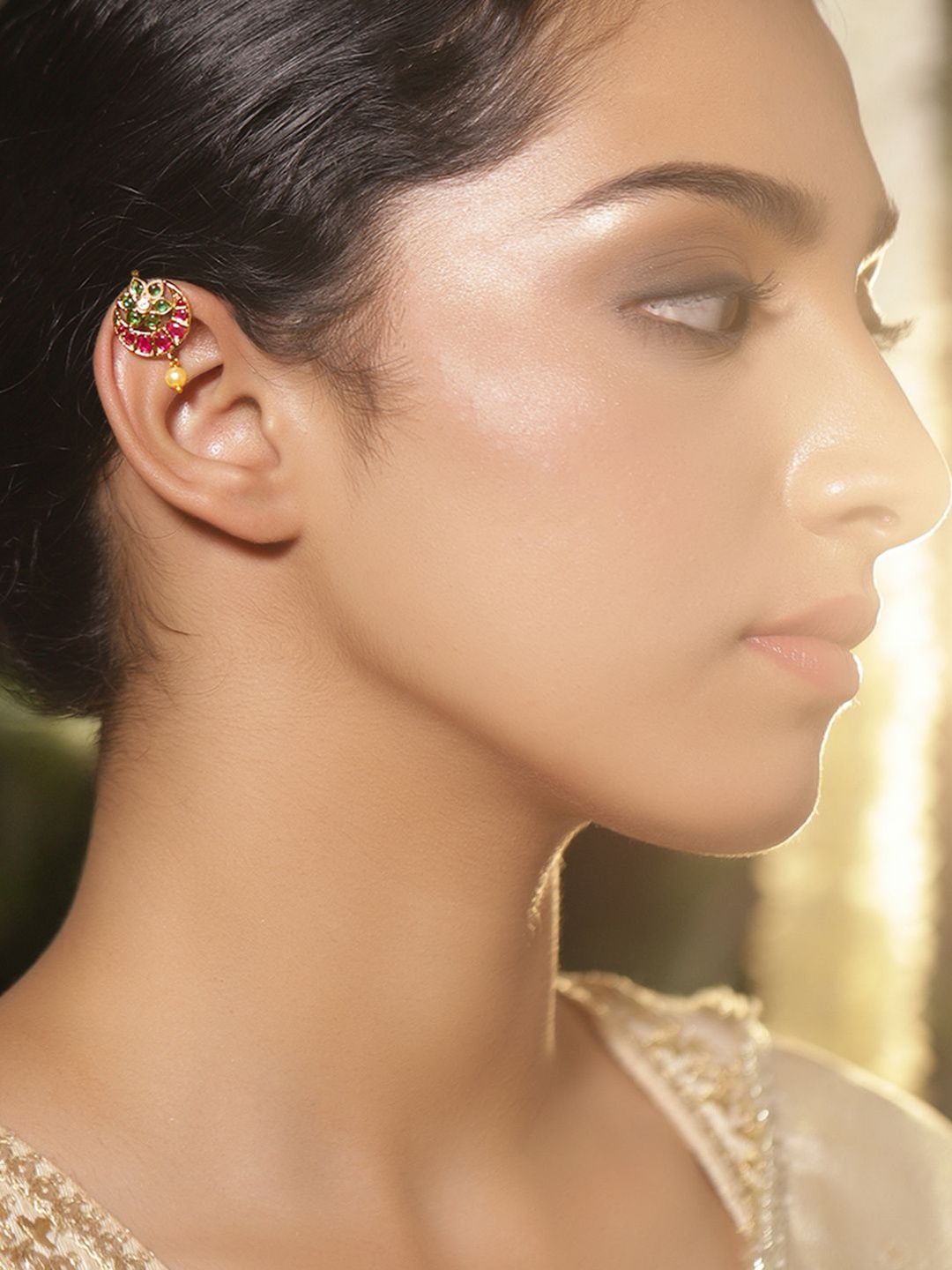 Rubans 22k Gold-Plated Stones Stone & Pearls Beaded Floral Shaped Drop anting-anting