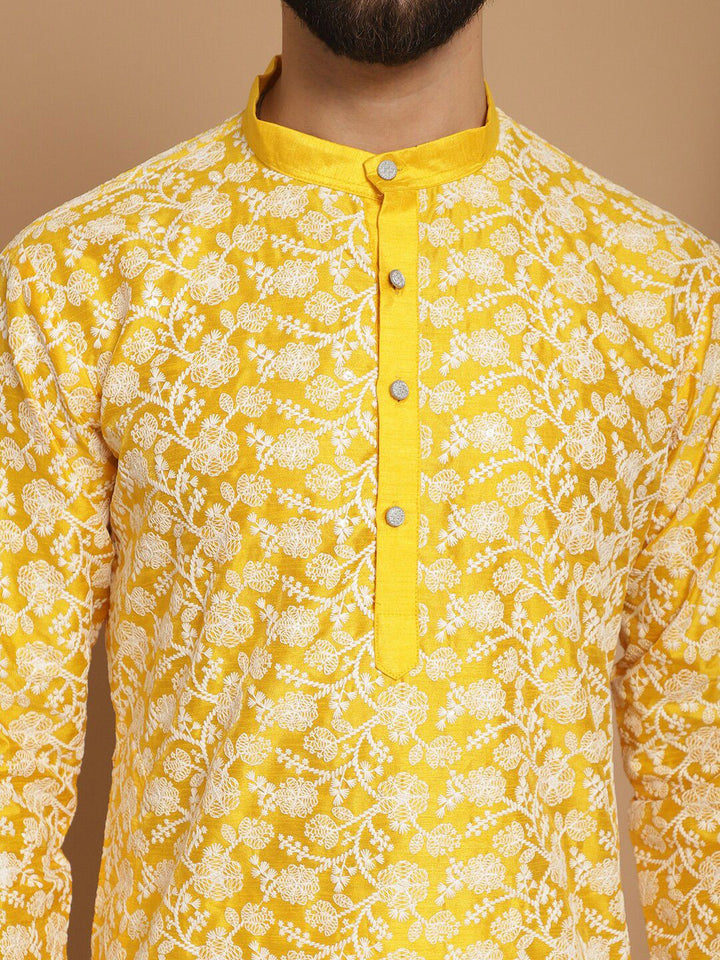 Anouk Floral Embroidered Regular Silk Straight Thread Work Kurta with Churidar