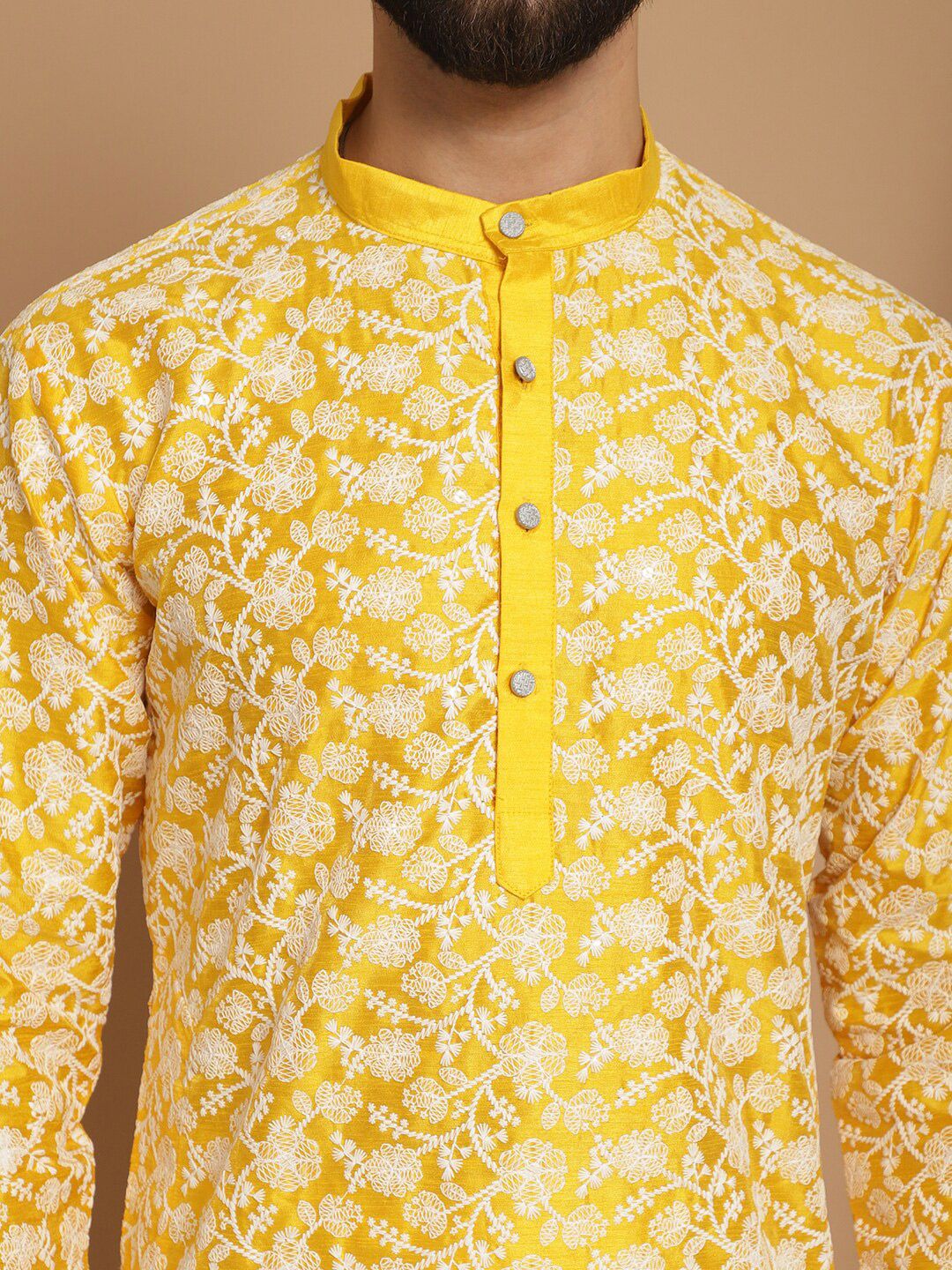 Anouk Floral Embroidered Regular Silk Straight Thread Work Kurta with Churidar