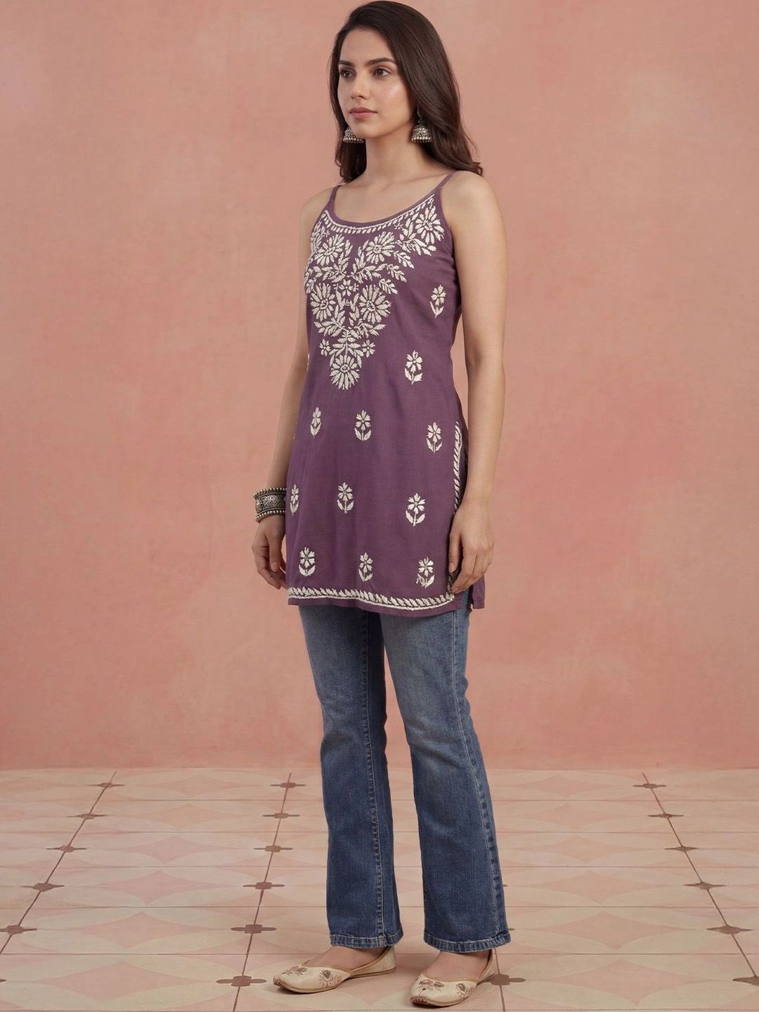 Kurta Sulam Benang Sulam Wanita Rumah Chikankari