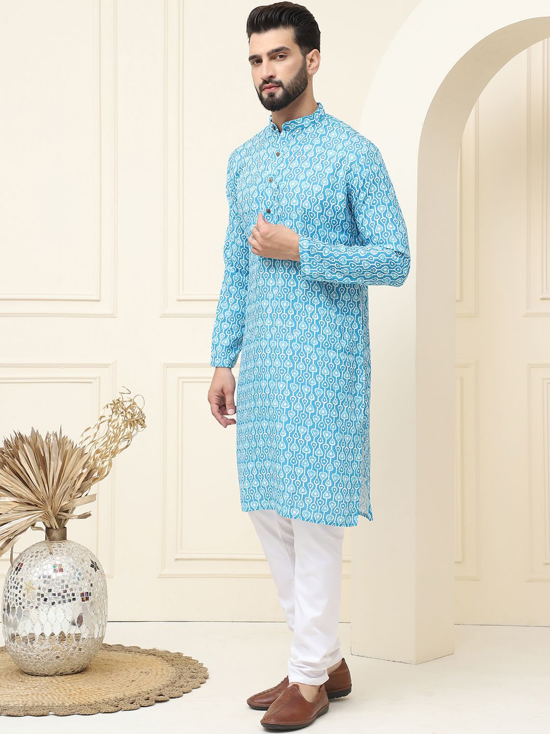 SOJANYA Kurta Kapas Tulen Bercetak Geometrik Biasa Dengan Pijama