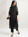 Vishudh Women Floral Embroidered Regular Pure Cotton Kurta with Trousers