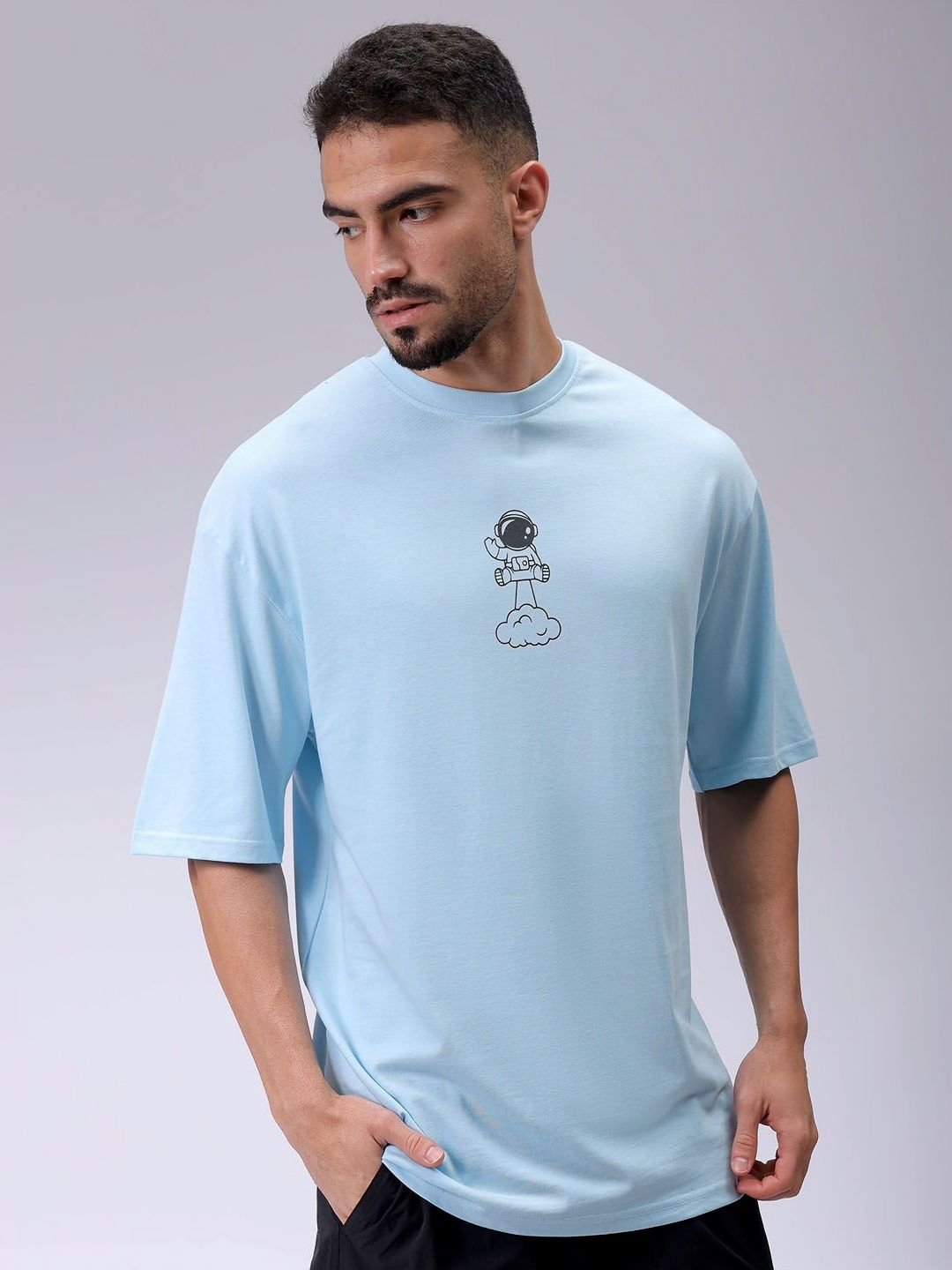 The Indian Garage Co Men Typography Printed Round Neck Pure Cotton Oversized T-shirt