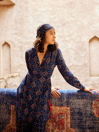 Global Desi Printed Lapel Collar Tunic With Trousers