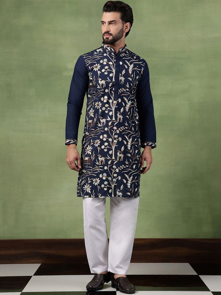 Anouk Men Animal Embroidered Regular Thread Work Pure Cotton Kurta with Pyjamas