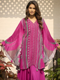 Anouk Floral Printed V-Neck Pure Silk Top With Palazzo