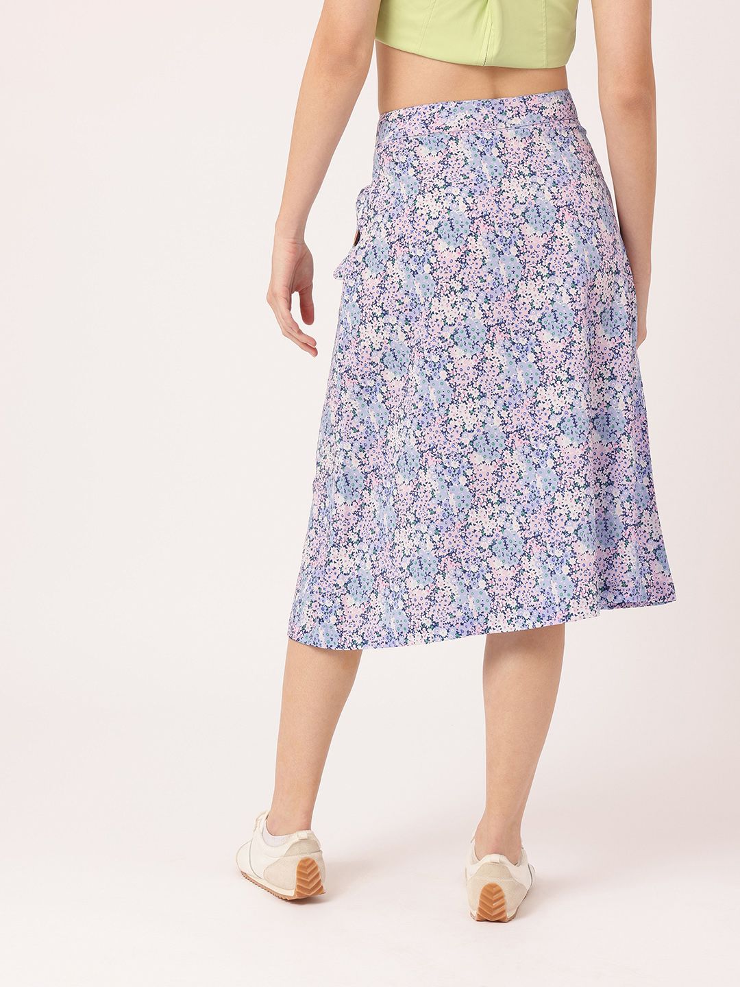 DressBerry Women Holiday Elegant Bloom Floral Print A-Line Midi Skirt