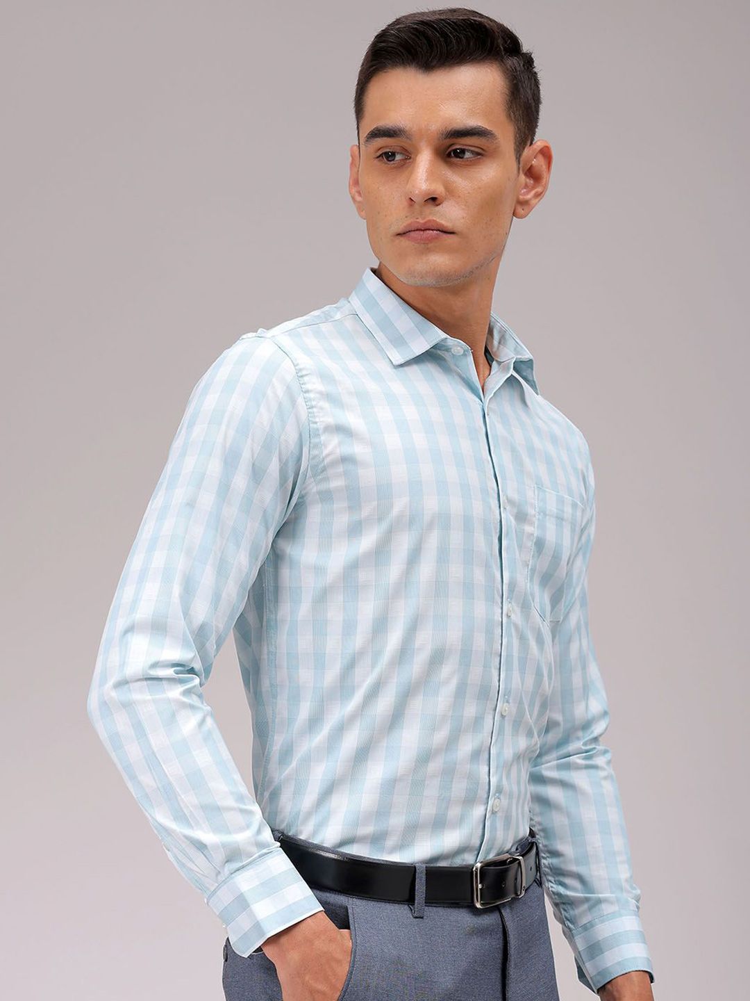 The Indian Garage Co. X Luxe Men Cutaway Collar Checked Slim Fit Formal Shirt
