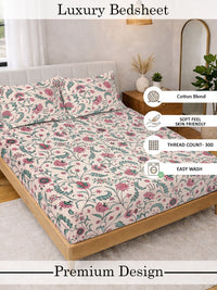 Myntra Elegant Homes Beige Floral 300 TC Cadar Katil King dengan 2 Sarung Bantal