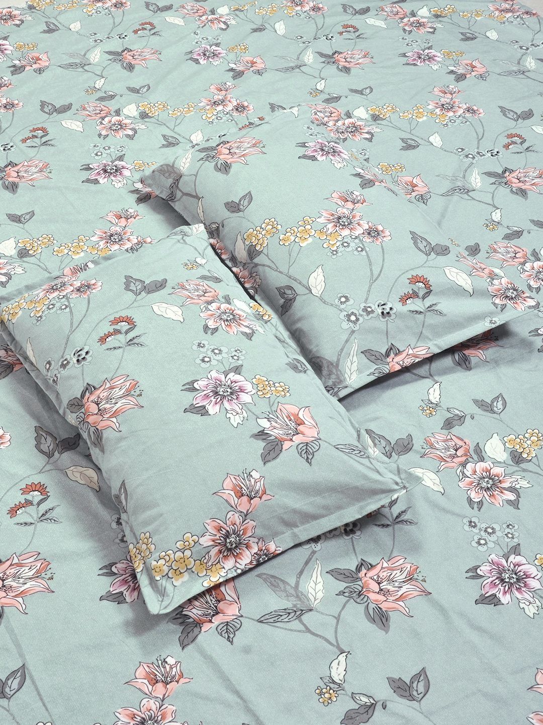 Aura Green Printed 300 TC Woolen King Bedsheet Set 2.50 m x2.25 m