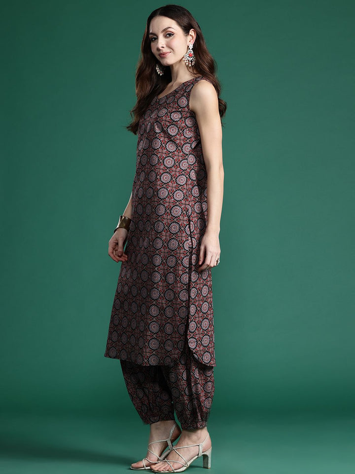 Indo Era Ajrakh Printed Regular Pure Cotton Kurta with Salwar