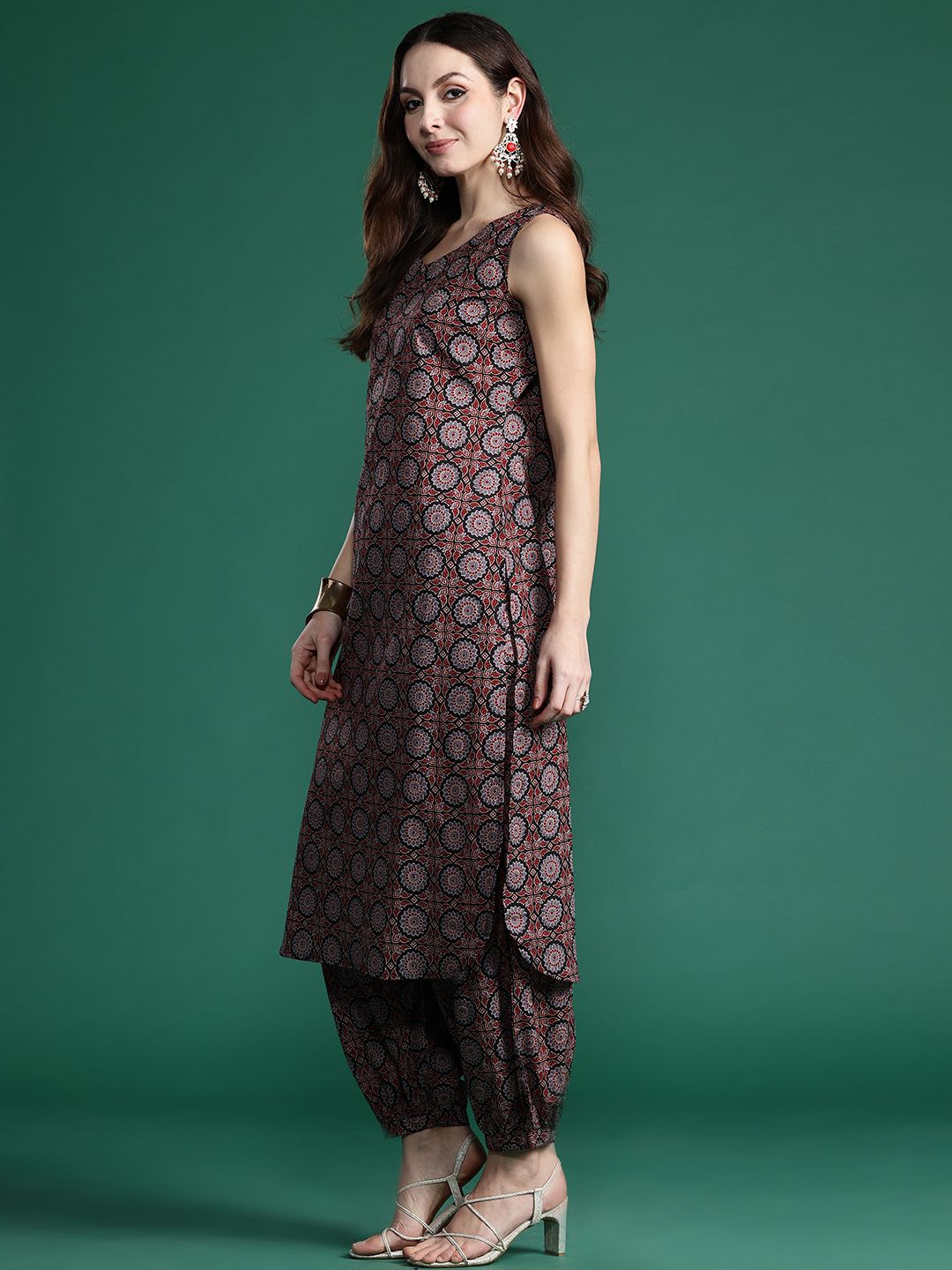 Indo Era Ajrakh Printed Regular Pure Cotton Kurta with Salwar