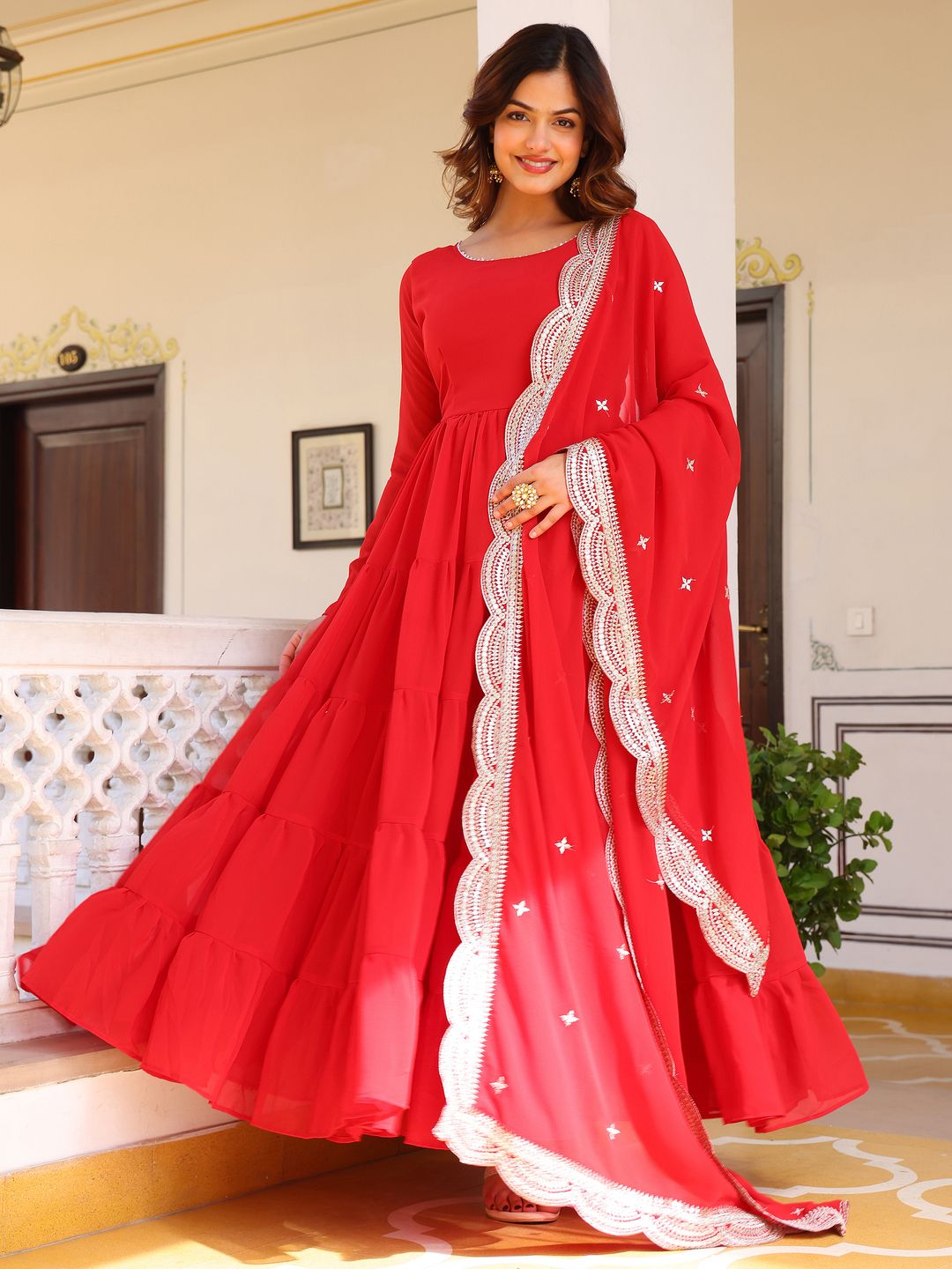 KALINI Women Layered Kurta with Trousers & With Dupatta