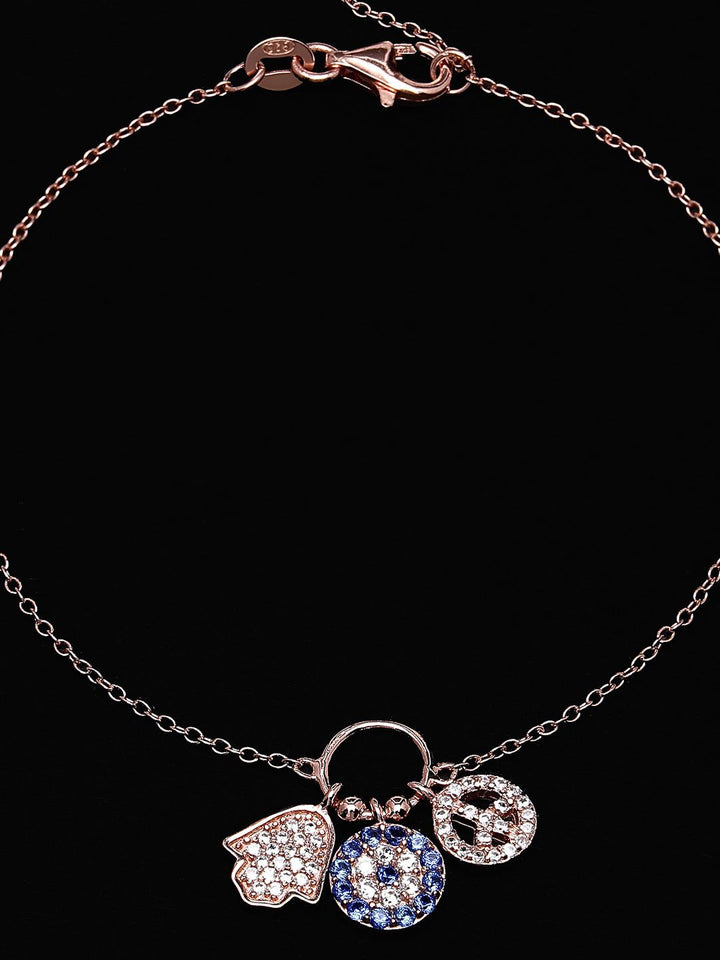PANASH 925 Sterling Silver Rose Gold-Plated CZ-Studded Charm Bracelet