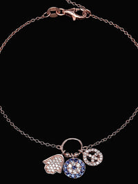 PANASH 925 Sterling Silver Rose Gold-Plated CZ-Studded Charm Bracelet