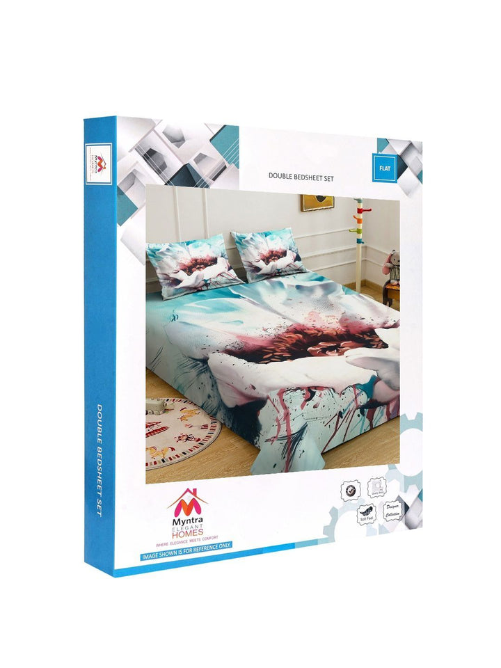 Myntra Elegant Homes Green Floral 300 TC Super King Double Bedsheet dengan 2 Sarung Bantal