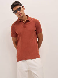THE BEAR HOUSE Men Solid Polo Collar Pure Cotton T-shirt