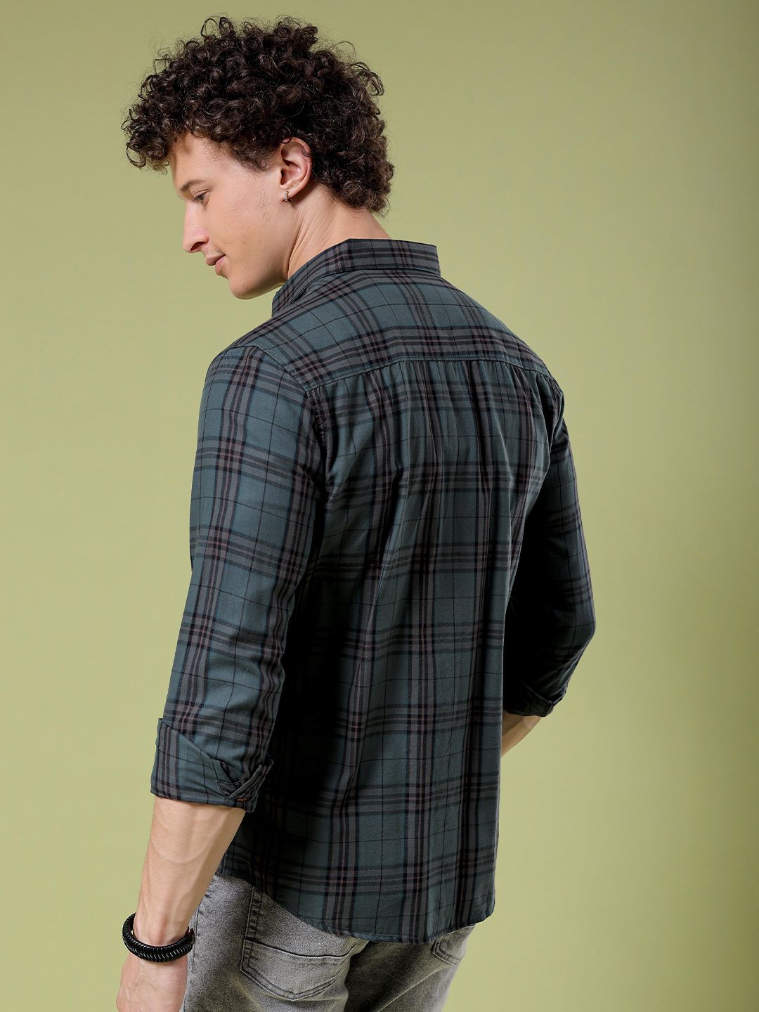 The Indian Garage Co Slim Fit Tartan Checks Opaque Twill Cotton Casual Shirt