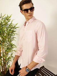 Thomas Scott Men Smart Spread Collar Vertical Striped Cotton Slim Fit Casual Shirt