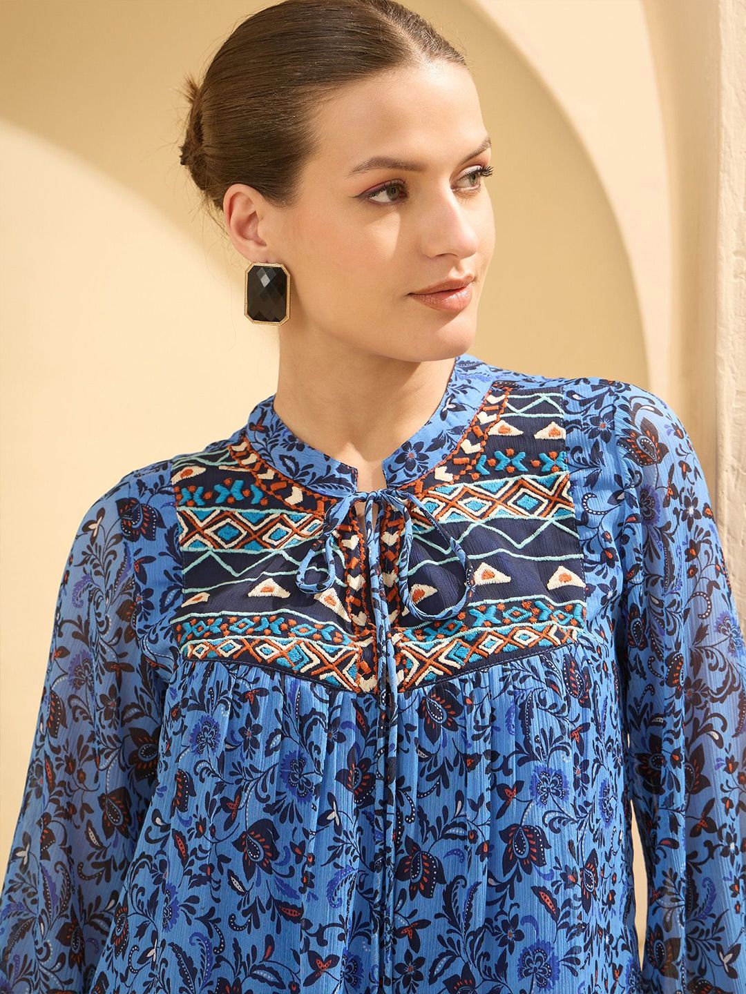 Antheaa Women Embroidered Floral Printed Top