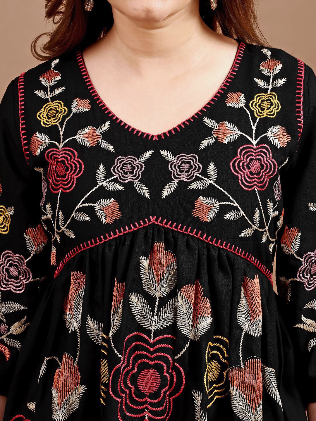 Tikhi Imli Floral Embroidered V-Neck Tunic With Trousers