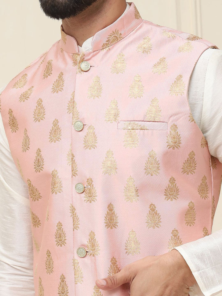 SOJANYA Mandarin Collar Silk Cotton Straight Kurta dengan jaket Churidar & Nehru