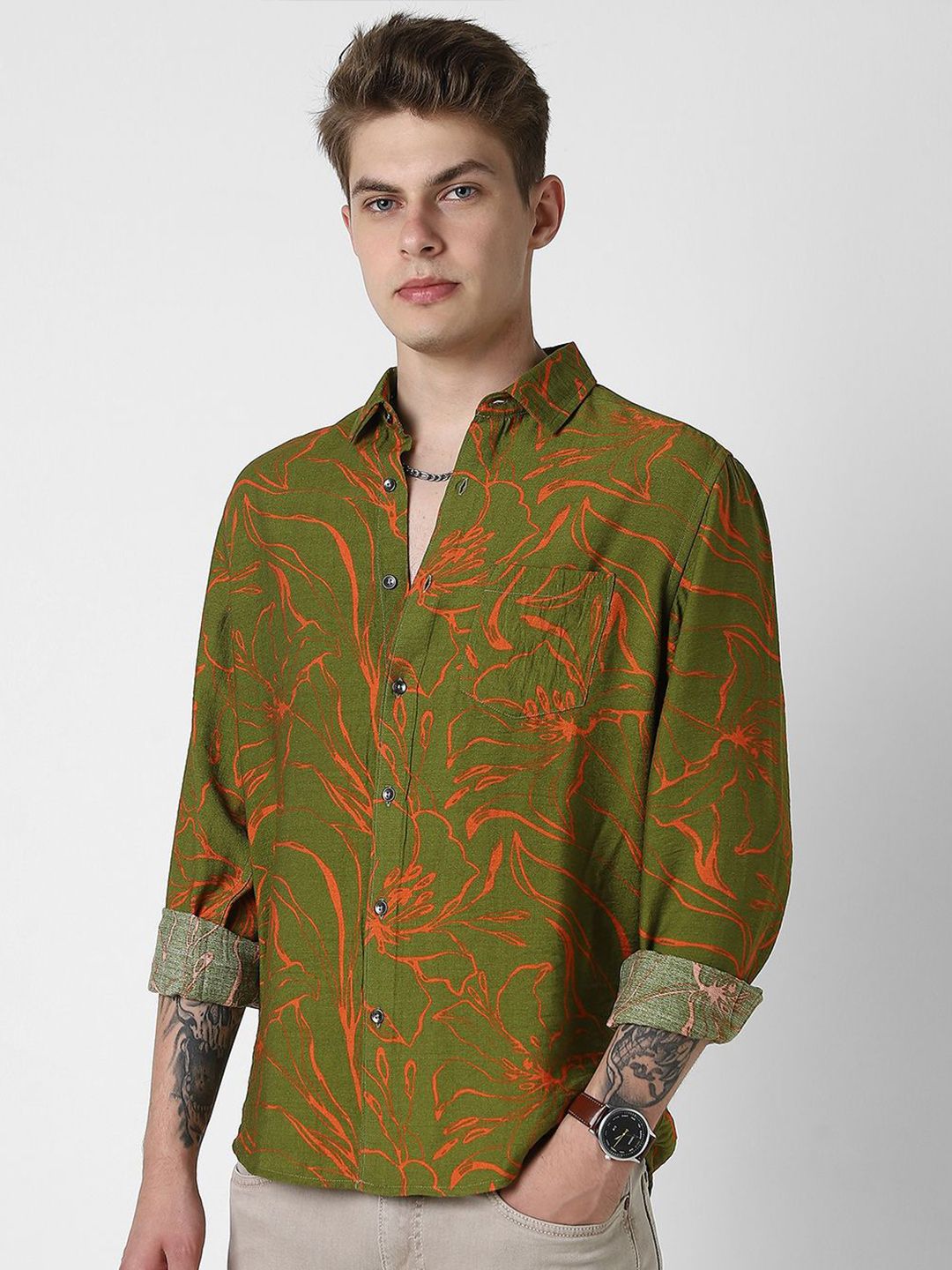VASTRADO Men Classic Slim Fit  Printed Slim Collar Casual Shirt
