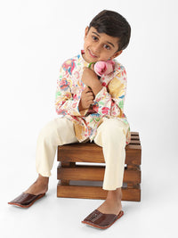 Nauti Nati Boys Floral Printed Regular Pure Cotton Kurta with Pyjamas