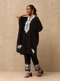 House of Chikankari Women Black Cotton Aari Embroidered Kaftan Set