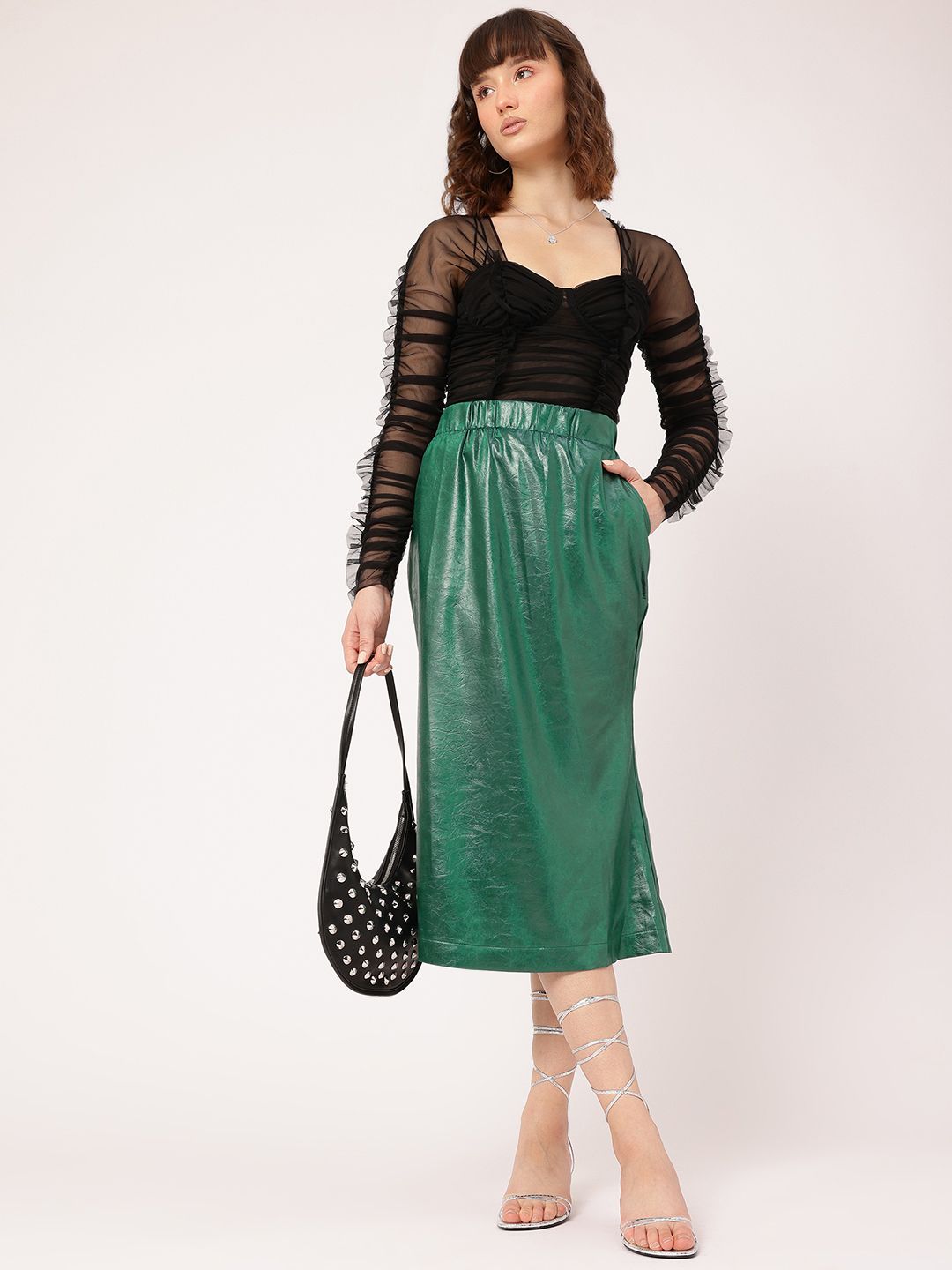 DressBerry Regal Radiance Faux Leather Coating Midi Straight Skirt