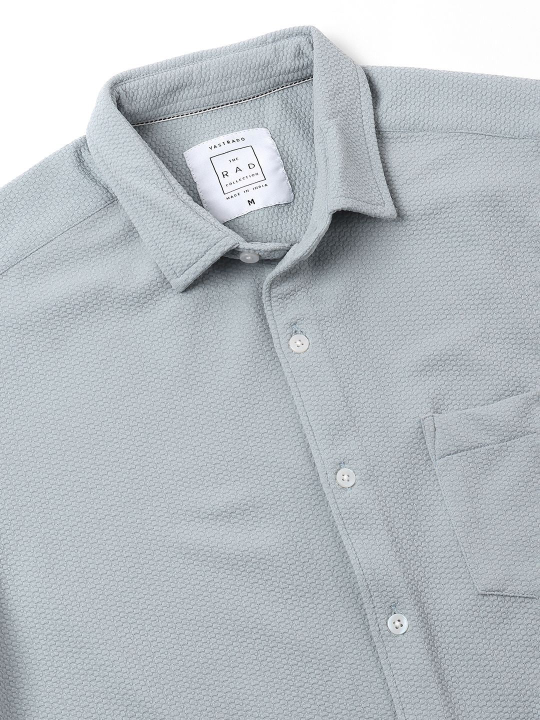 VASTRADO Men Classic Cutaway Collar Textured Slim Fit Casual Shirt