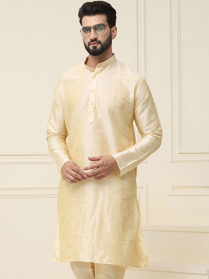 SOJANYA Self Design Band Collar Dupion Silk Straight Kurta
