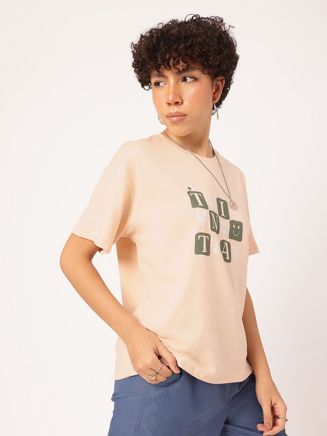 DressBerry Checker Typography Statement Dropped-Ease T-Shirt