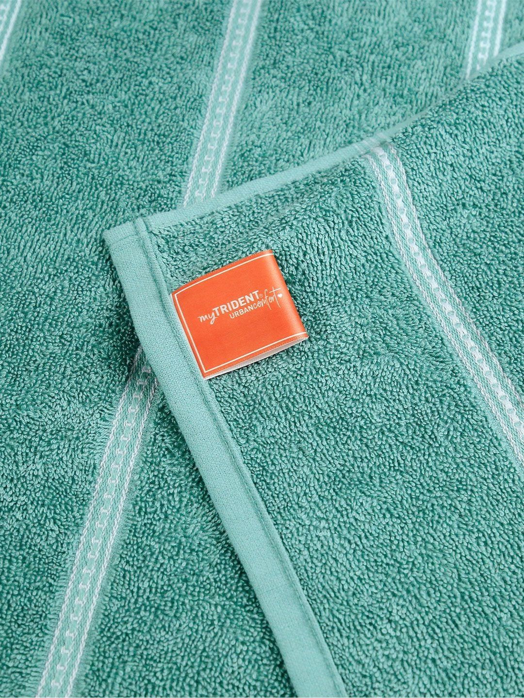 MYTRIDENT Green & White Striped Cotton 450 GSM Bath Towel