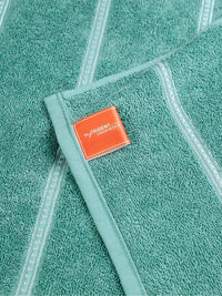 MYTRIDENT Green & White Striped Cotton 450 GSM Bath Towel