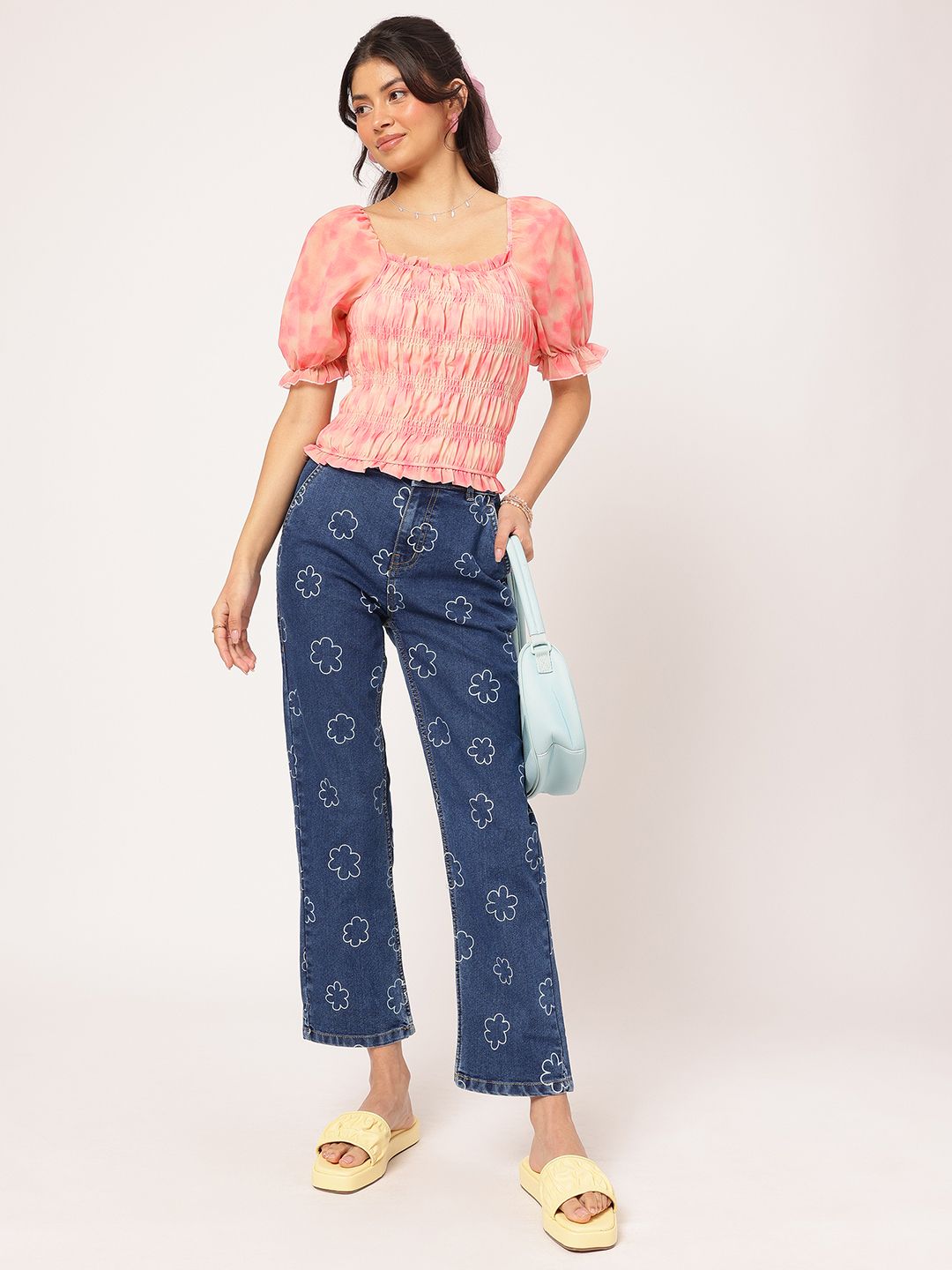 DressBerry Puffy Power Smocked Fitted Top