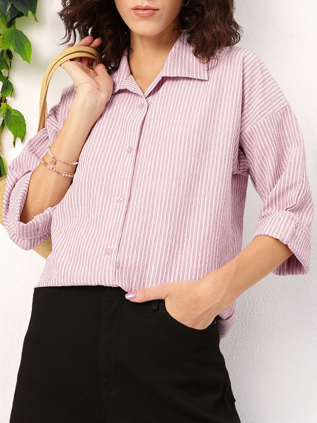 DressBerry Freedom Fit Striped Textured Longline Shirt