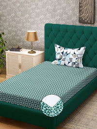Myntra Elegant Homes Green Geometric 300 TC Single Bedsheet with 1 Pillow Covers